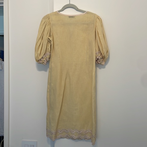 Fanmmon Yellow Linen Dress. Size Small - Picture 3 of 4